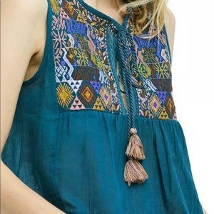 Free People Lohri Embroidered Tassel Top